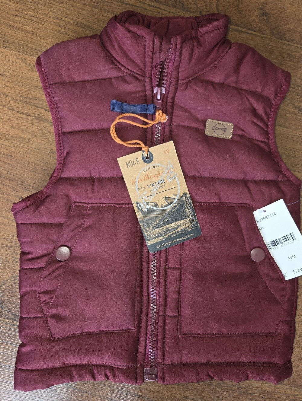 Weatherproof Kids Quilted Vest - Burgundy - NWT - 18 months Size.